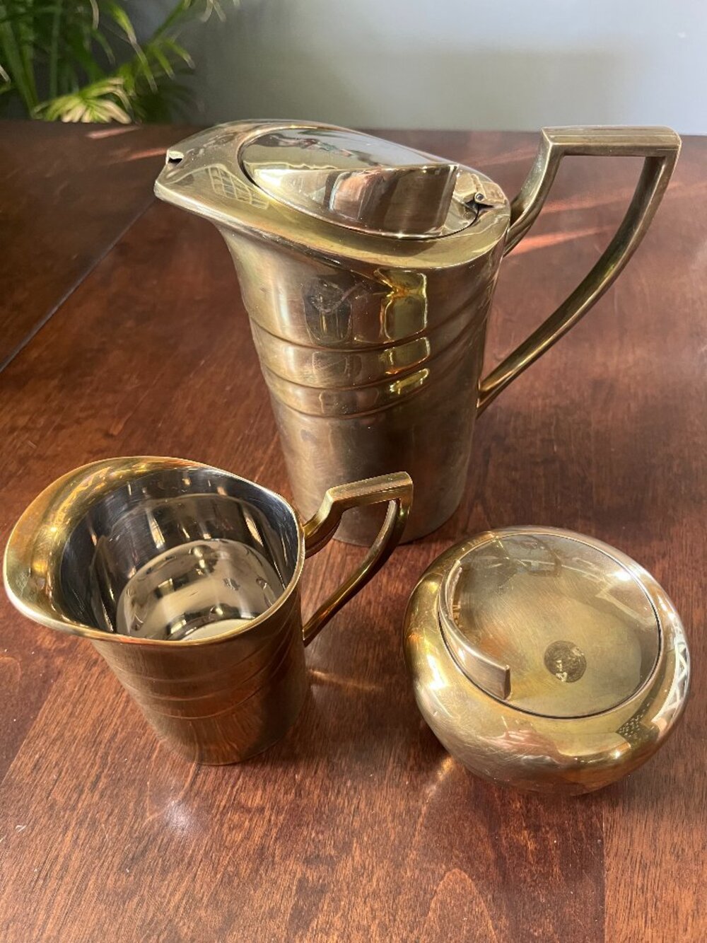 Vintage Solid Brass PITCHERS SUGAR BOWL Electroplated Chrome - Matching Set of 3